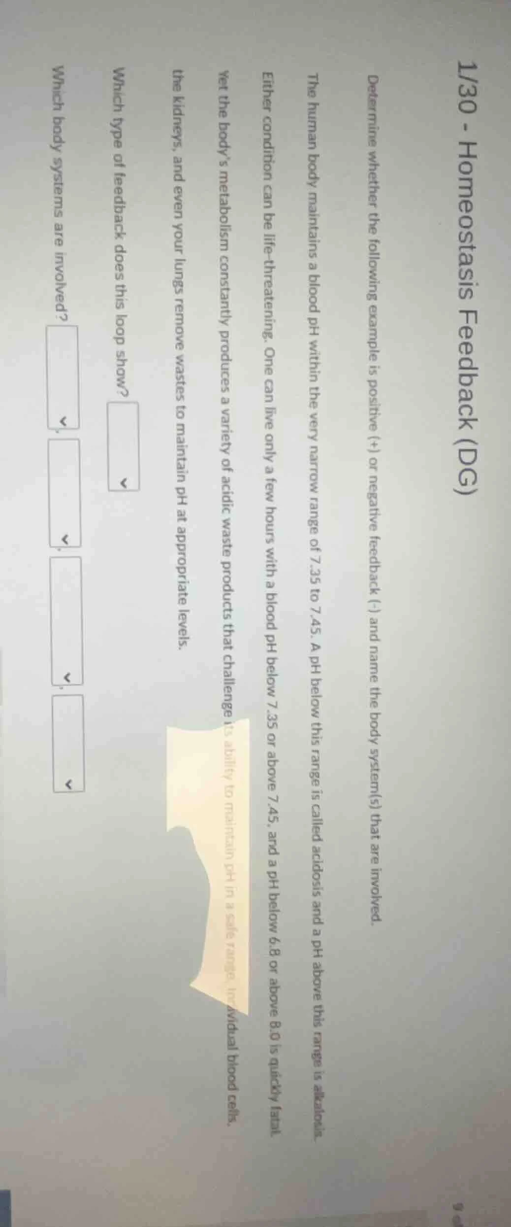 1/30 - homeostasis feedback (dg) determine whether the following exampl…