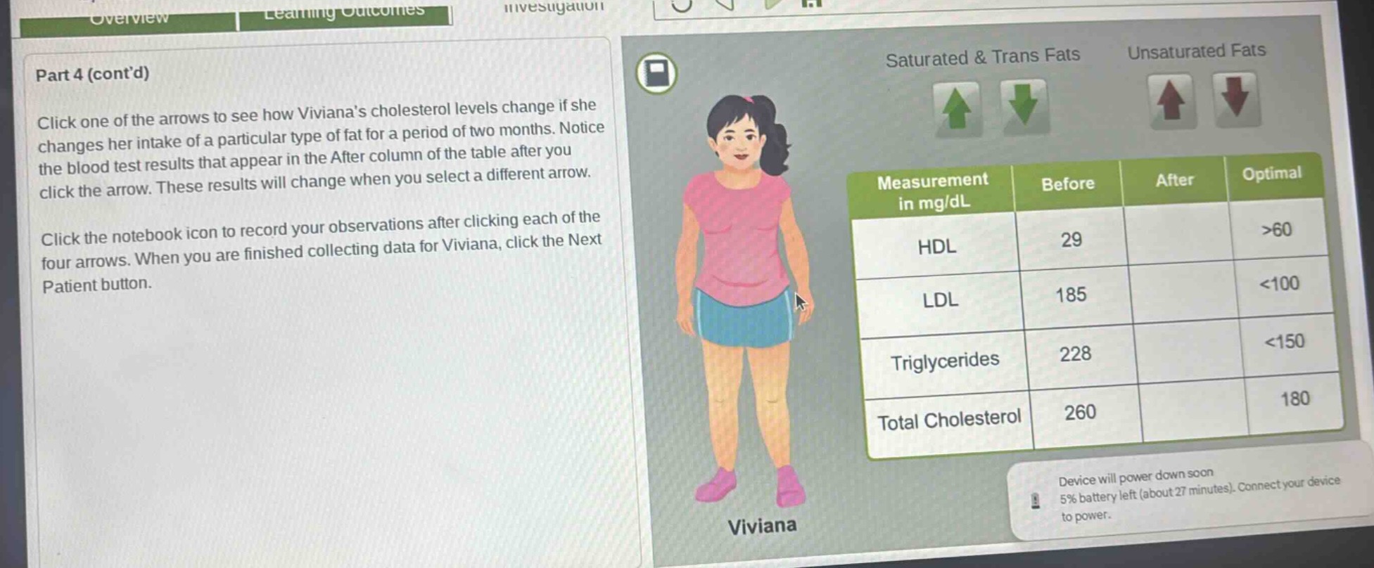 part 4 (contd) click one of the arrows to see how viviana’s cholesterol…