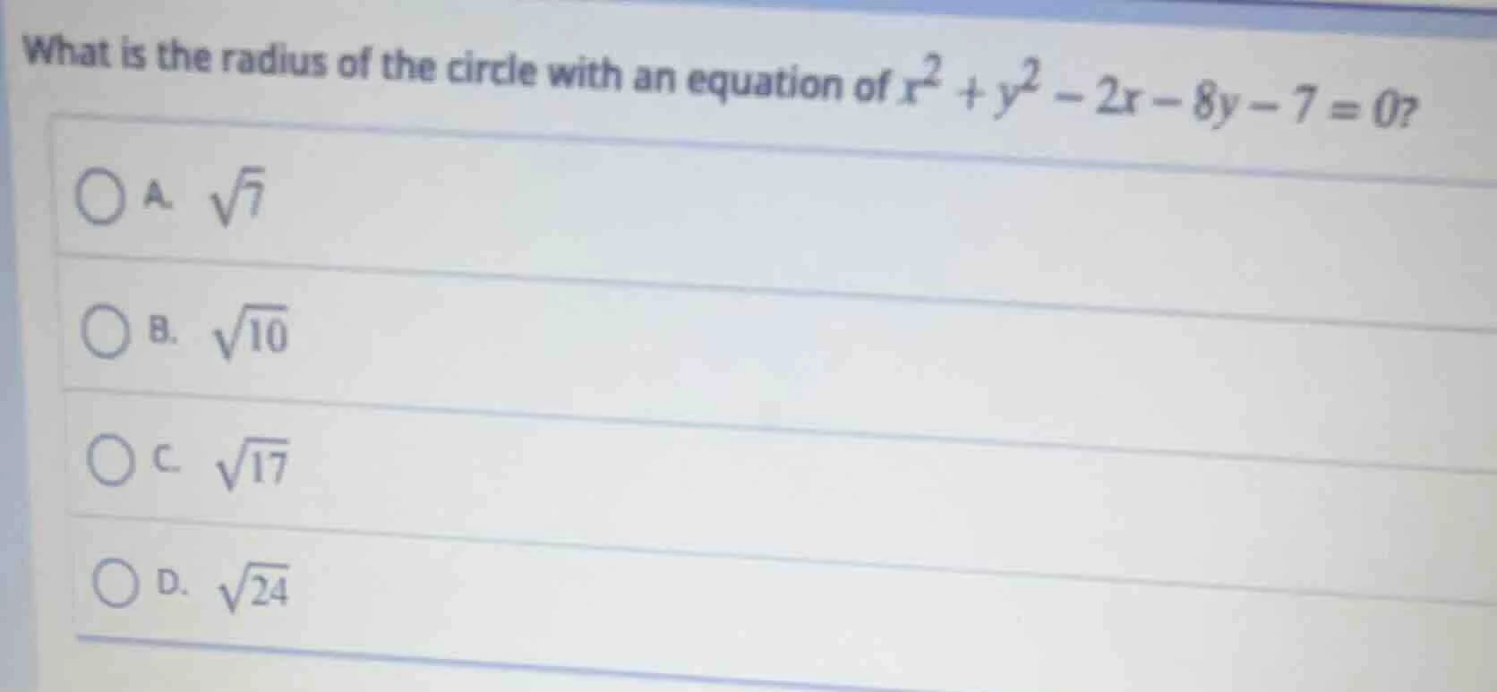 what is the radius of the circle with an equation of $x^2 + y^2 - 2x - …