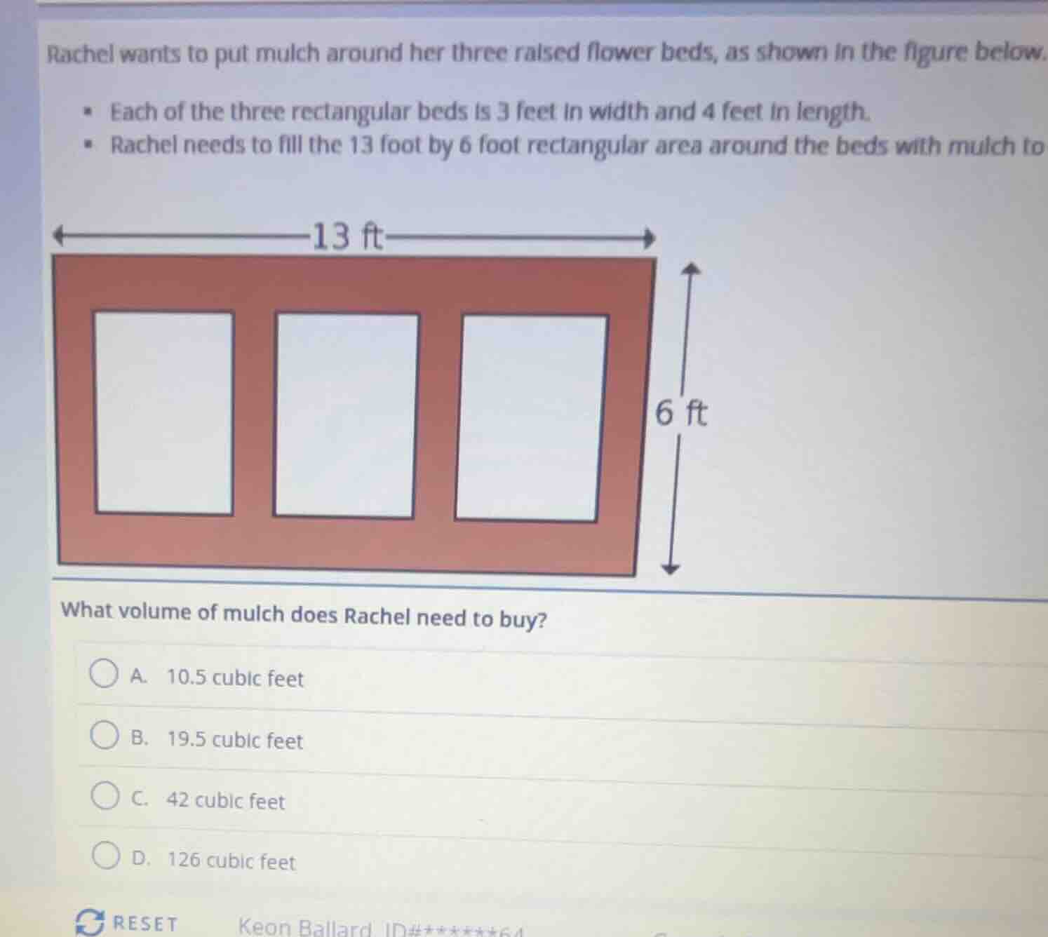 rachel wants to put mulch around her three raised flower beds, as shown…