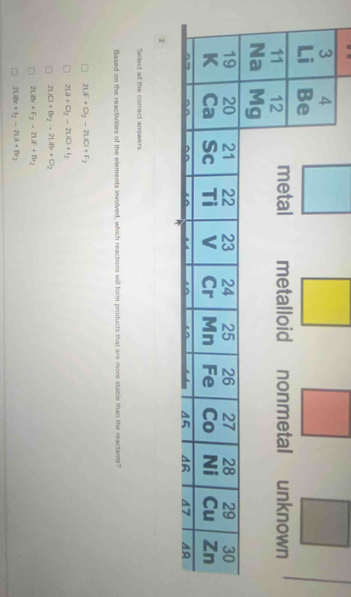 2 select all the correct answers. based on the reactivities of the elem…