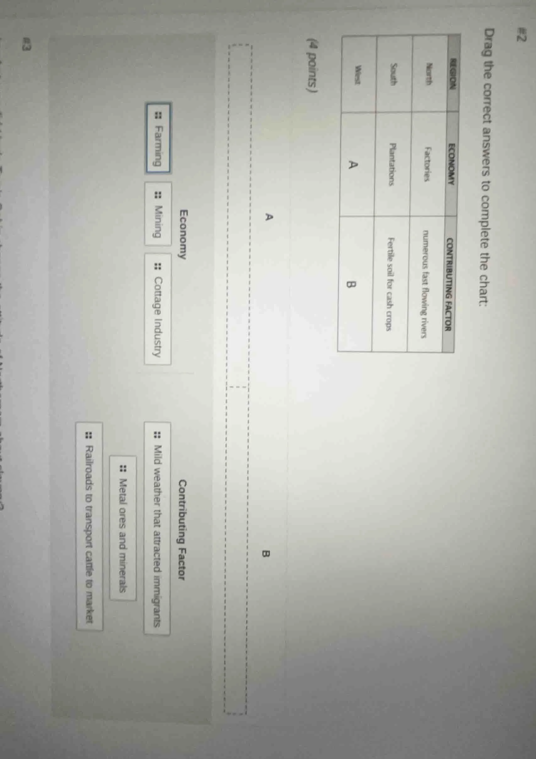 #2 drag the correct answers to complete the chart: (4 points) region no…