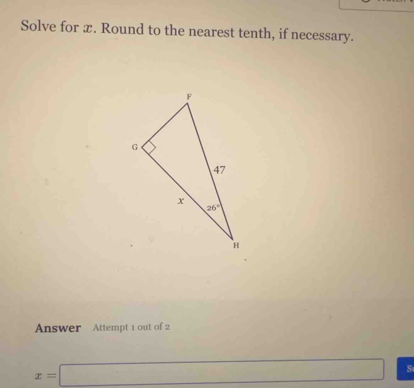 solve for ( x ). round to the nearest tenth, if necessary. (there is a …