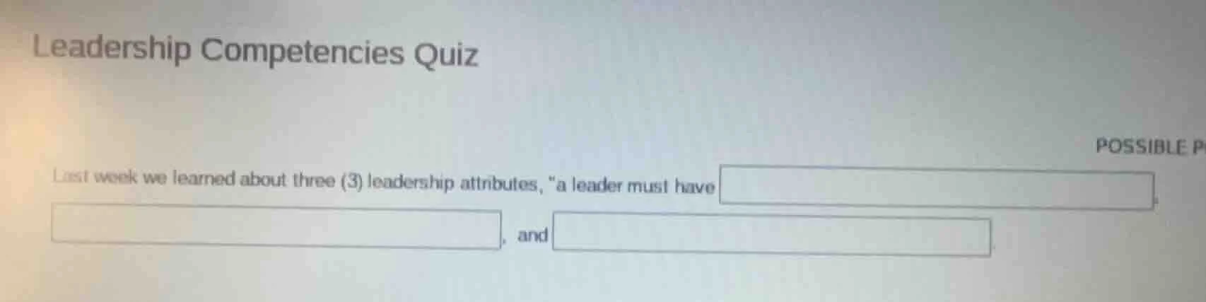 leadership competencies quiz last week we learned about three (3) leade…