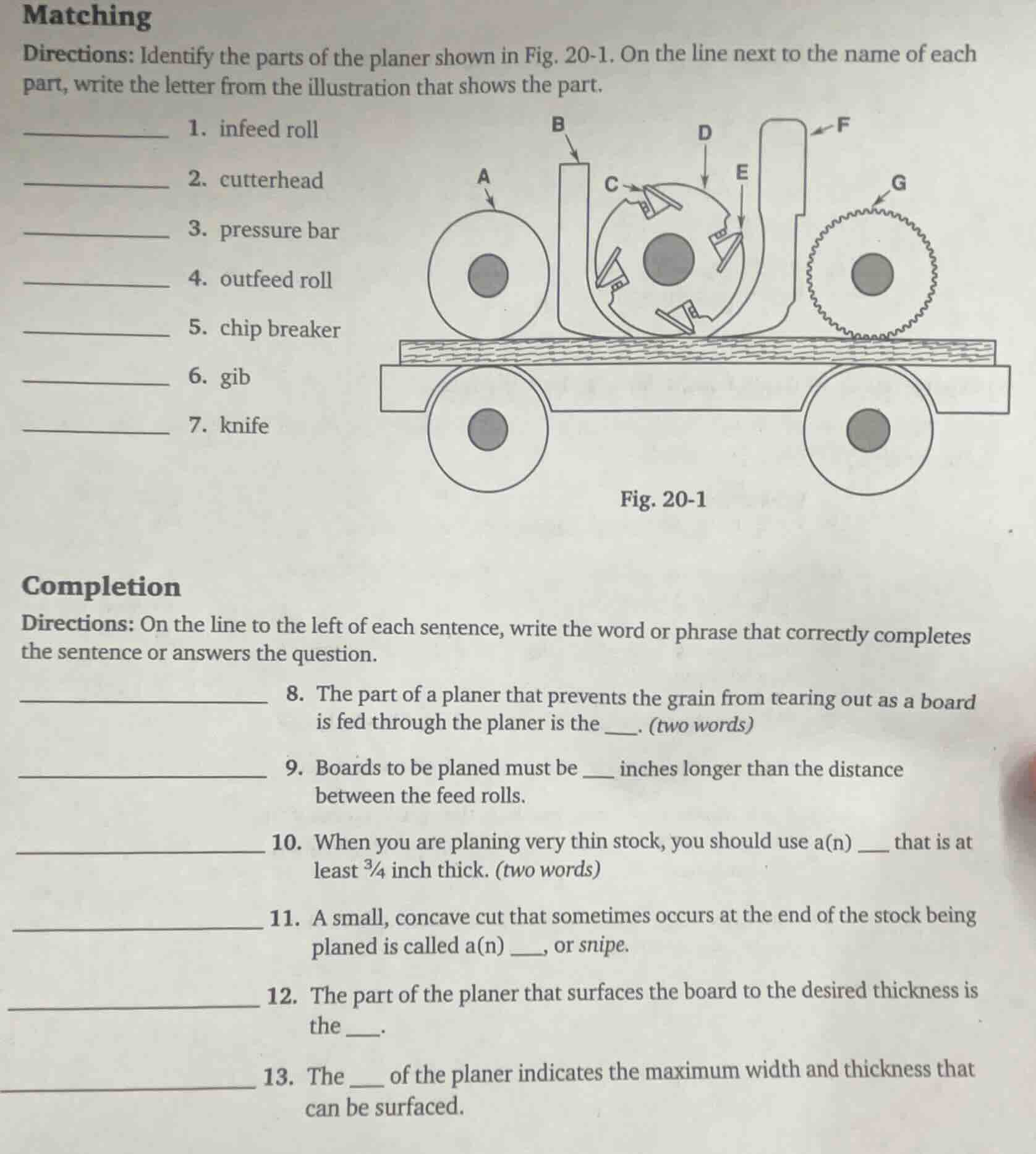 matching directions: identify the parts of the planer shown in fig. 20 …
