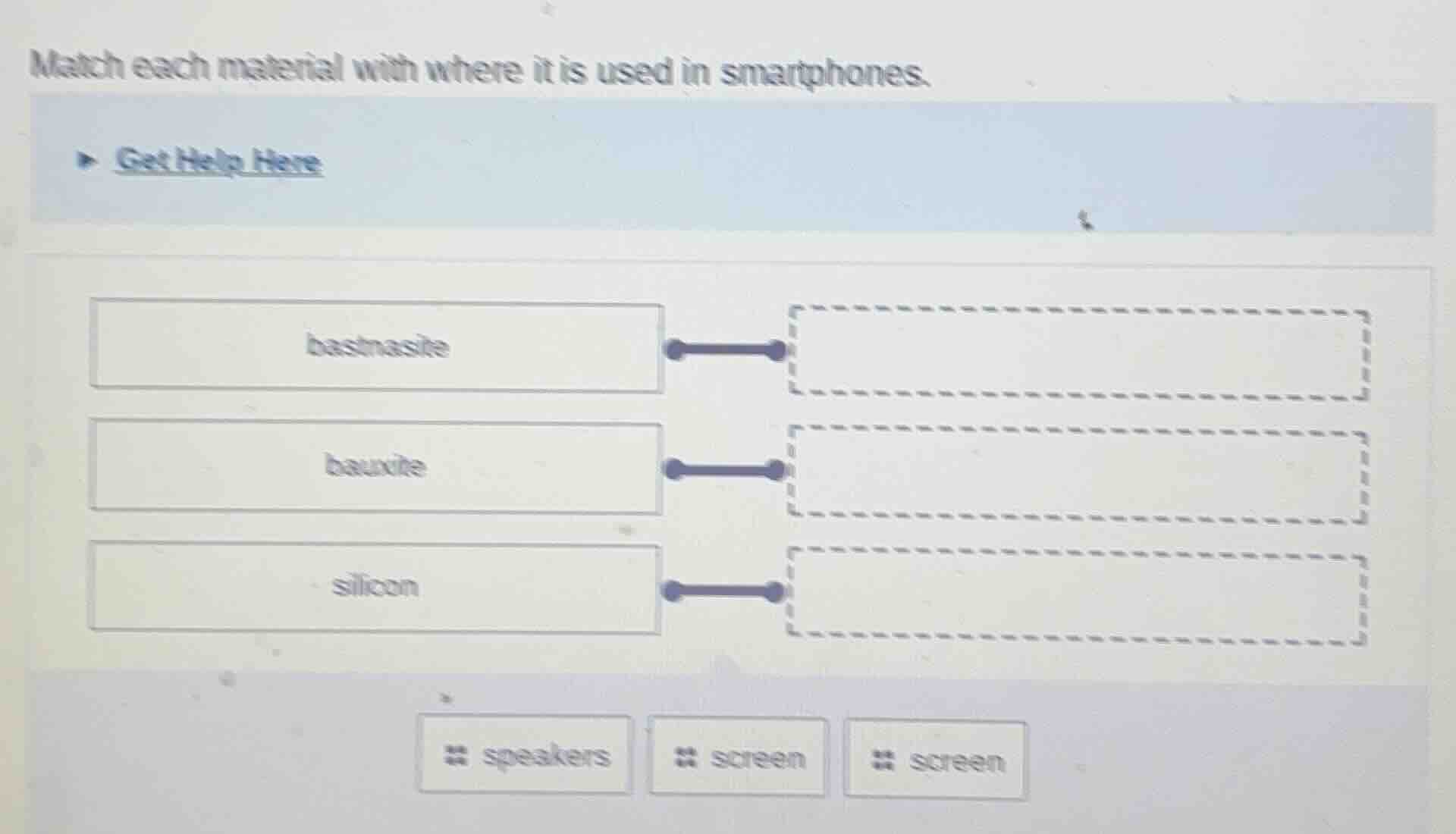 match each material with where it is used in smartphones. get help here…