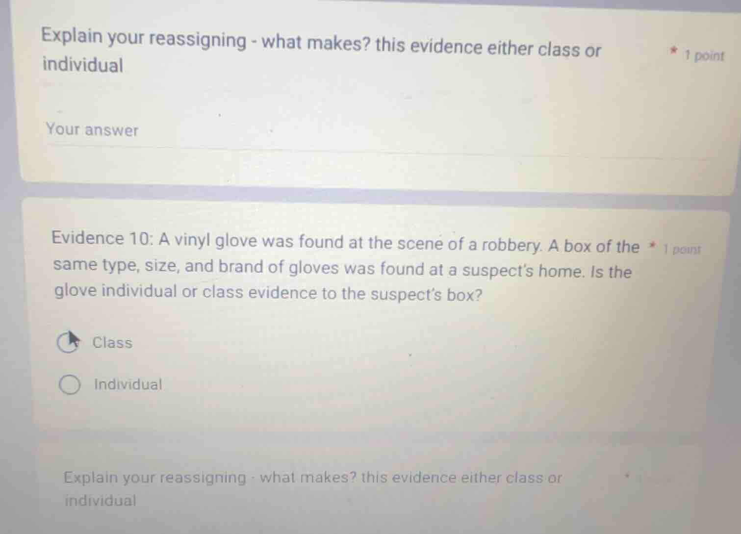 explain your reassigning - what makes? this evidence either class or in…