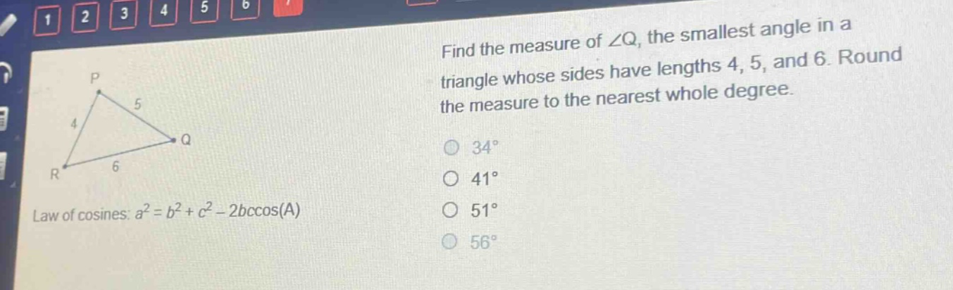 find the measure of $\\angle q$, the smallest angle in a triangle whose…