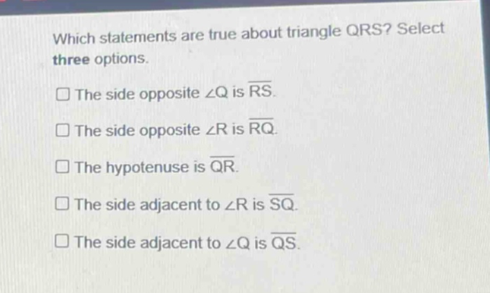 which statements are true about triangle qrs? select three options. the…