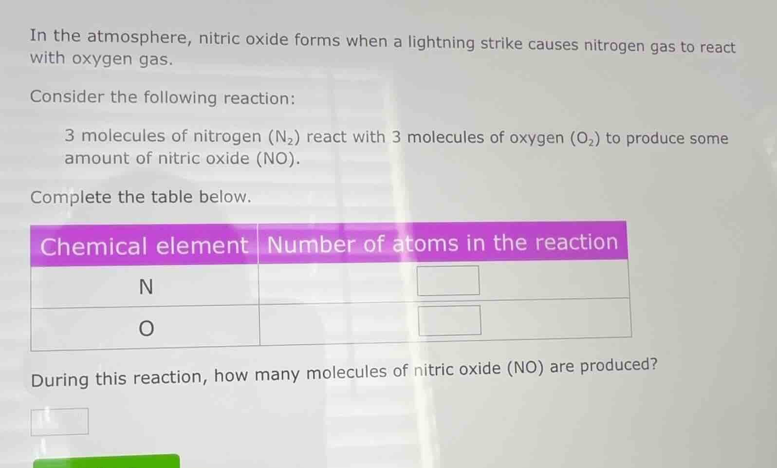 in the atmosphere, nitric oxide forms when a lightning strike causes ni…