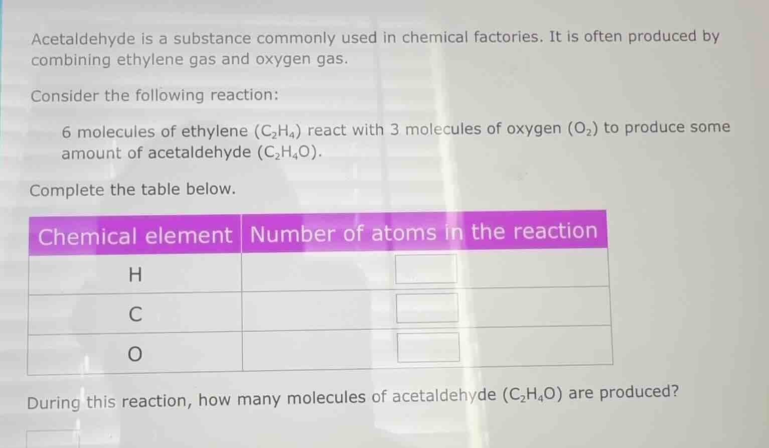 acetaldehyde is a substance commonly used in chemical factories. it is …