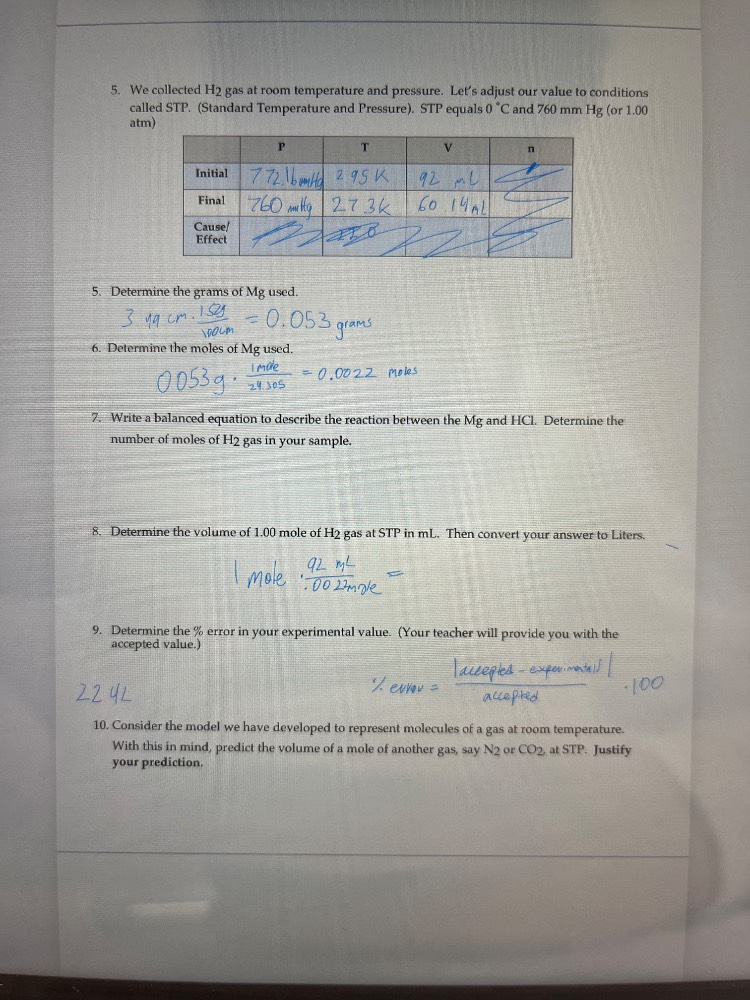 5. we collected h₂ gas at room temperature and pressure. let’s adjust o…