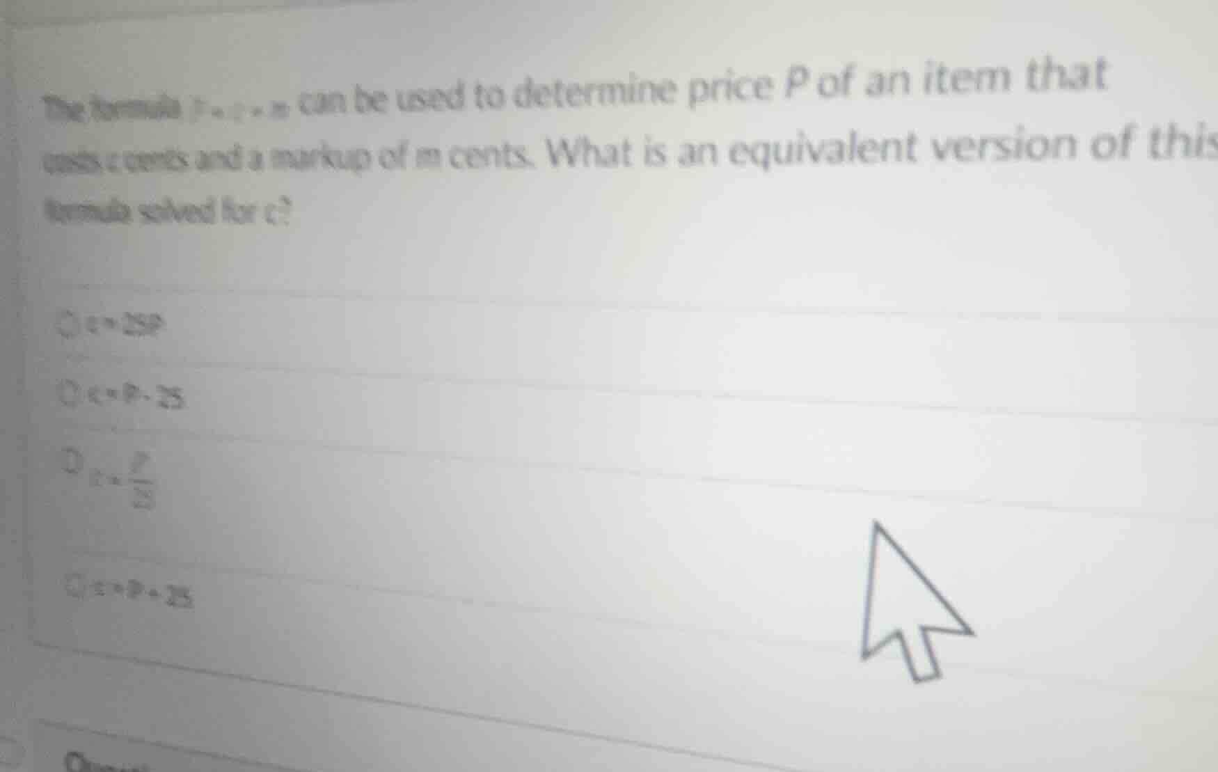 the formula $p = c + m$ can be used to determine price $p$ of an item t…