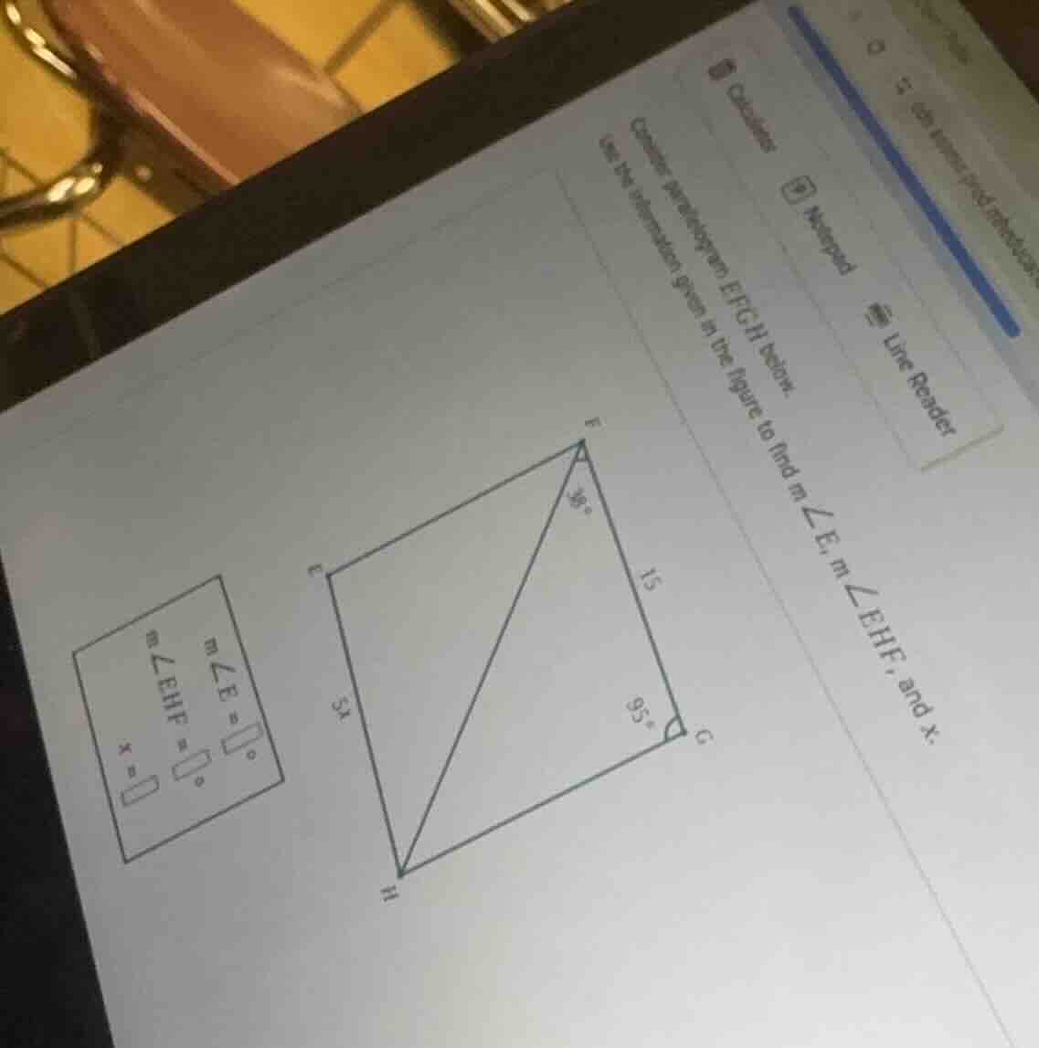 consider parallelogram efgh below. use the information given in the fig…