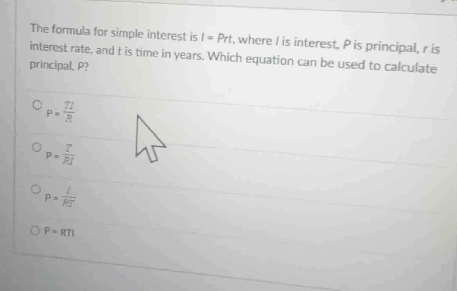 the formula for simple interest is $i = prt$, where $i$ is interest, $p…