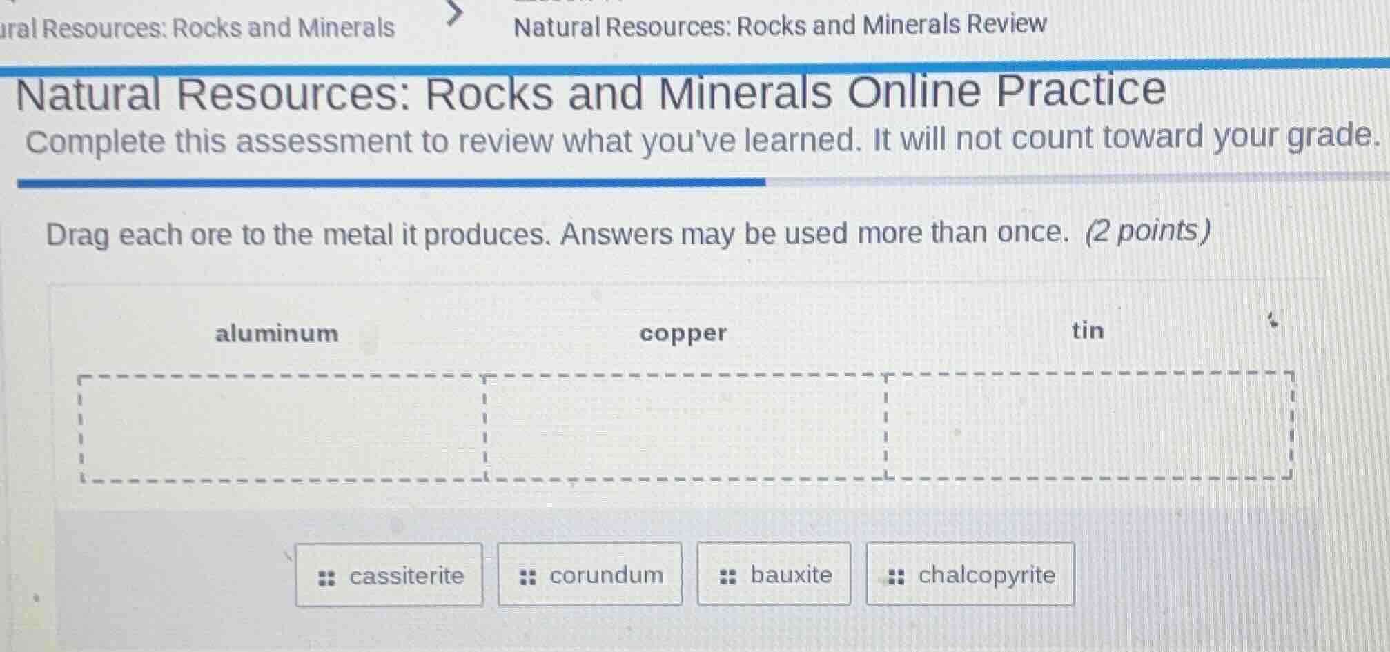 natural resources: rocks and minerals online practice complete this ass…