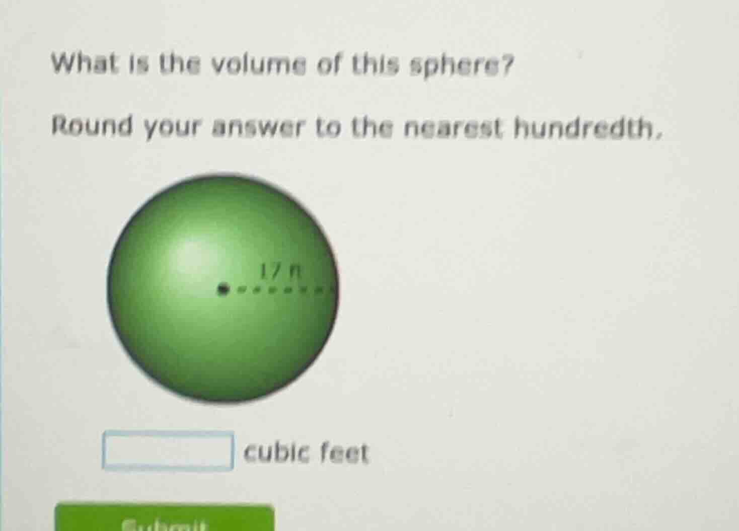 what is the volume of this sphere? round your answer to the nearest hun…