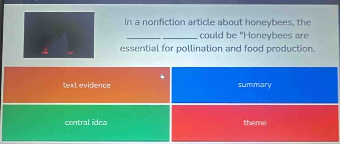 in a nonfiction article about honeybees, the ______ ______ could be \ho…