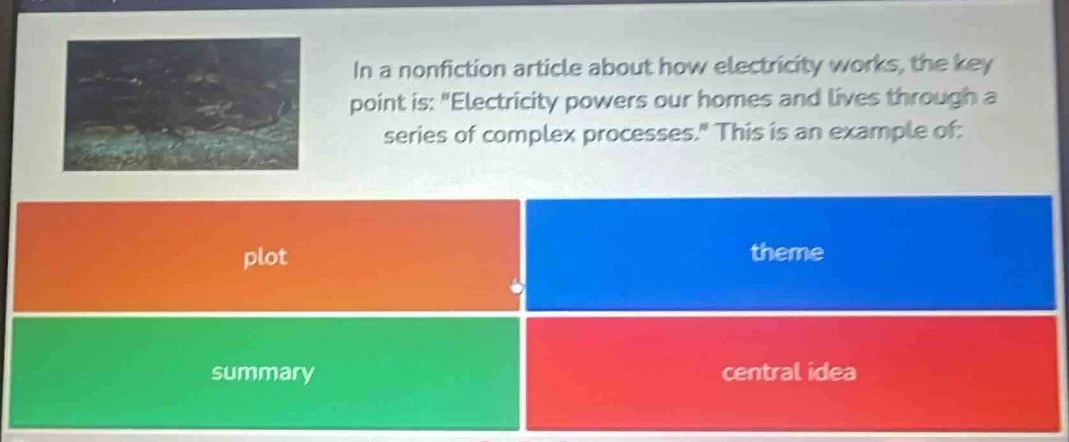 in a nonfiction article about how electricity works, the key point is: …