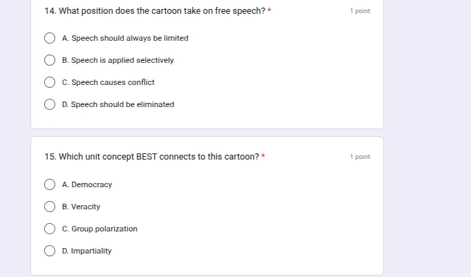 14. what position does the cartoon take on free speech? * a. speech sho…