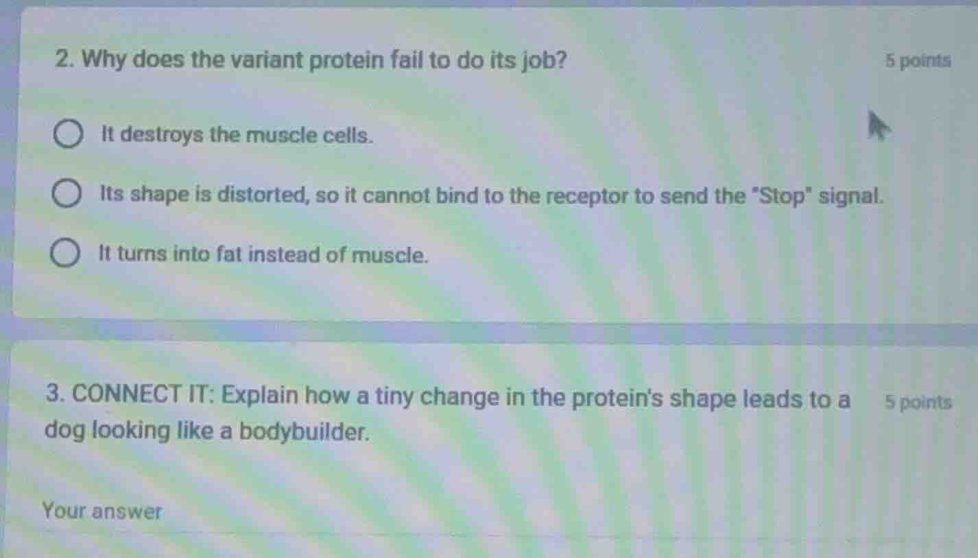 2. why does the variant protein fail to do its job? 5 points it destroy…