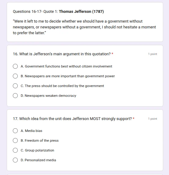 questions 16-17- quote 1: thomas jefferson (1787) \were it left to me t…