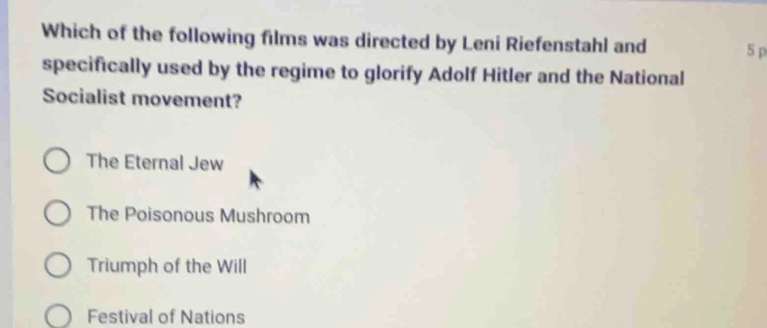 which of the following films was directed by leni riefenstahl and speci…