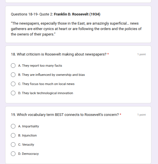 questions 18-19- quote 2: franklin d. roosevelt (1934) \the newspapers,…