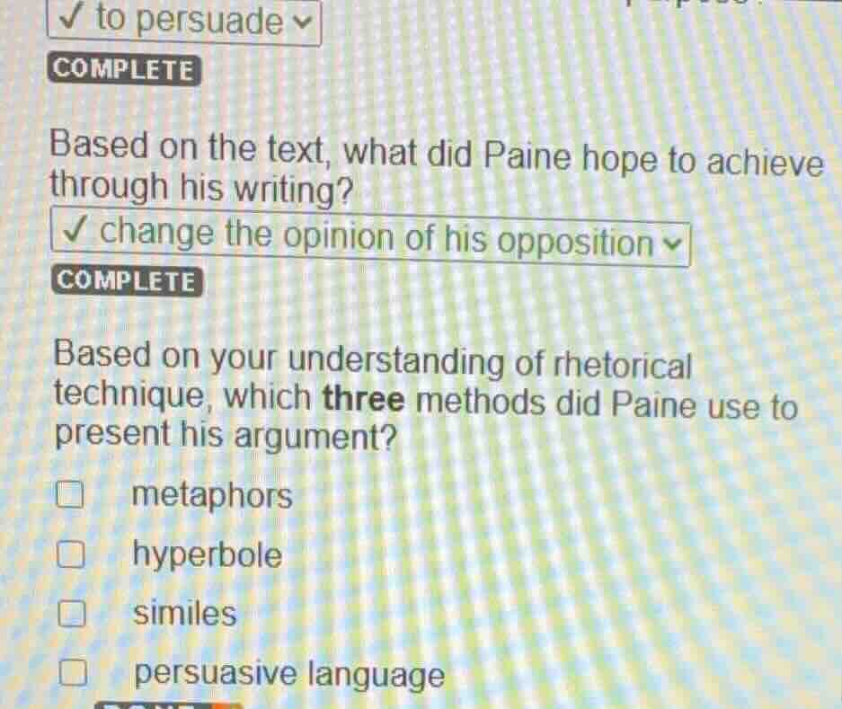 to persuade complete based on the text, what did paine hope to achieve …
