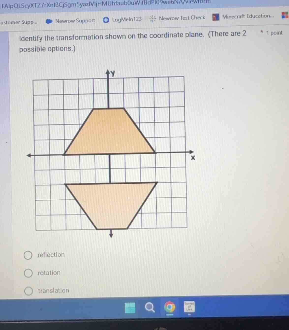 identify the transformation shown on the coordinate plane. (there are 2…