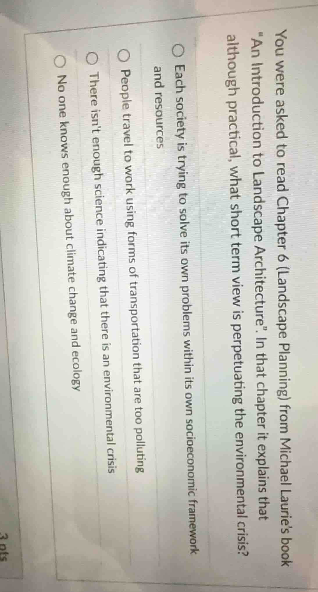 you were asked to read chapter 6 (landscape planning) from michael laur…
