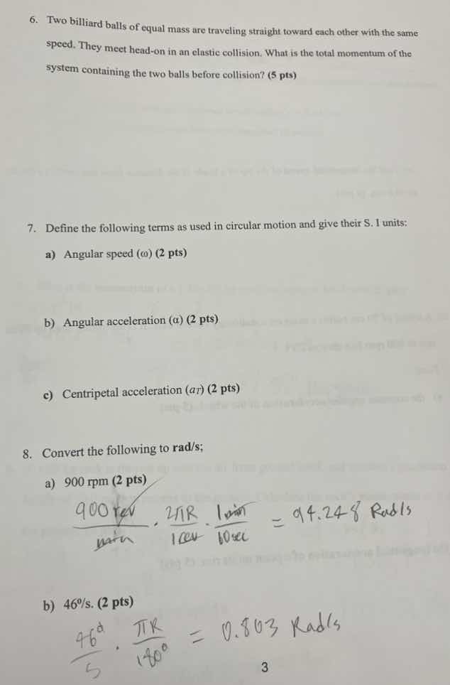 6. two billiard balls of equal mass are traveling straight toward each …