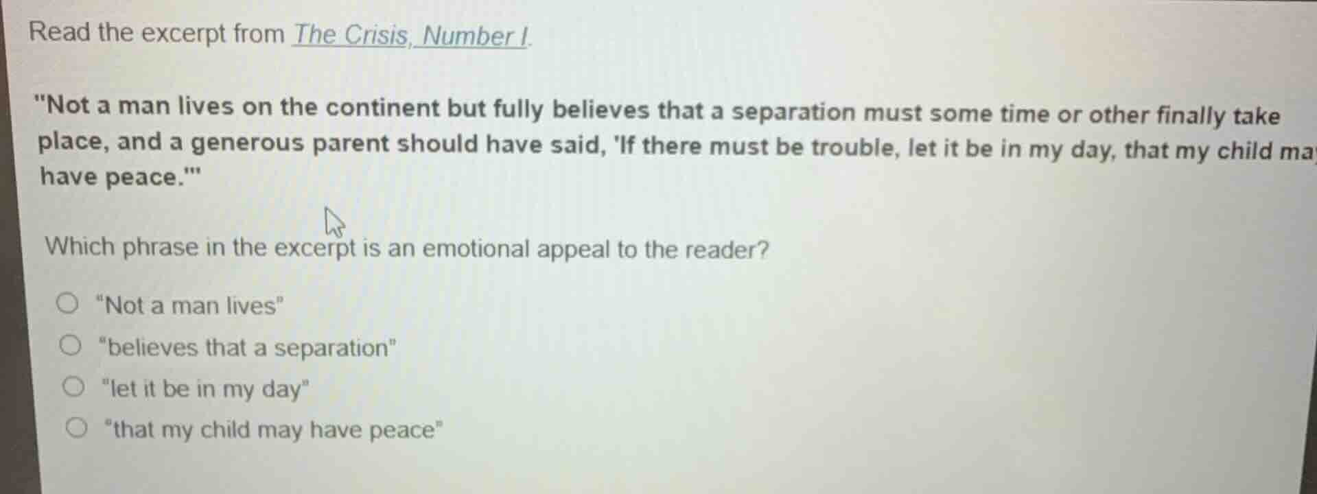 read the excerpt from the crisis, number i. ot a man lives on the conti…