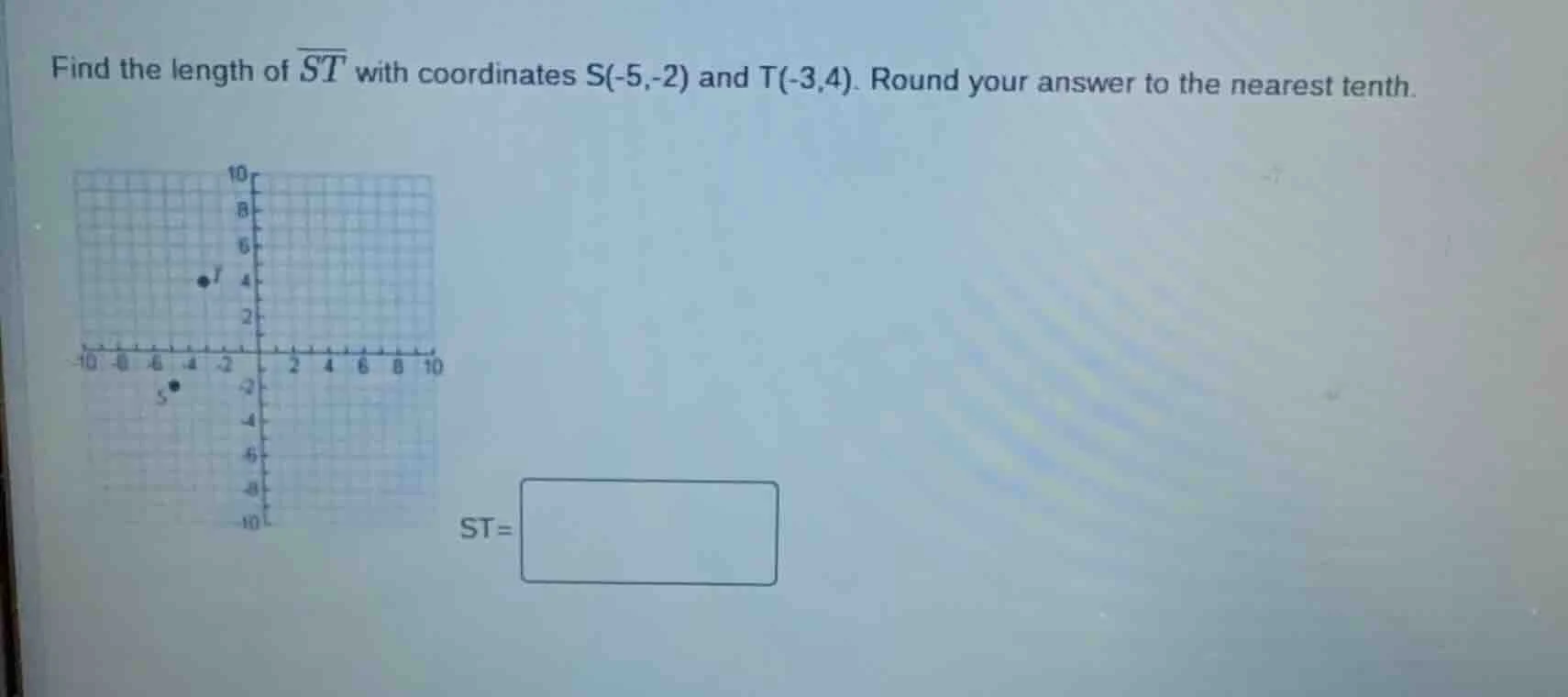 find the length of \\(\\overline{st}\\) with coordinates s(-5,-2) and t…