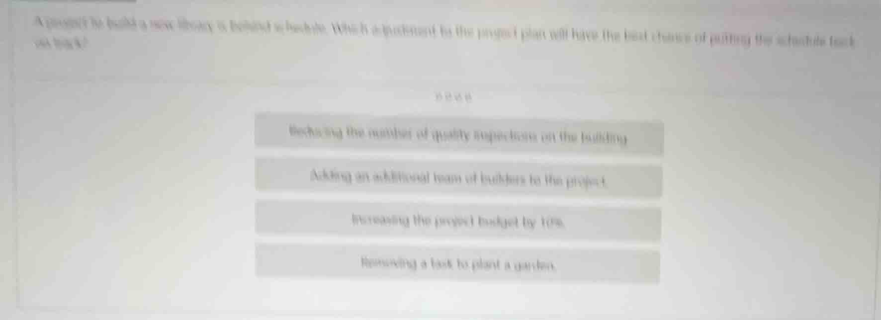 a project to build a new library is behind schedule. which a part of th…