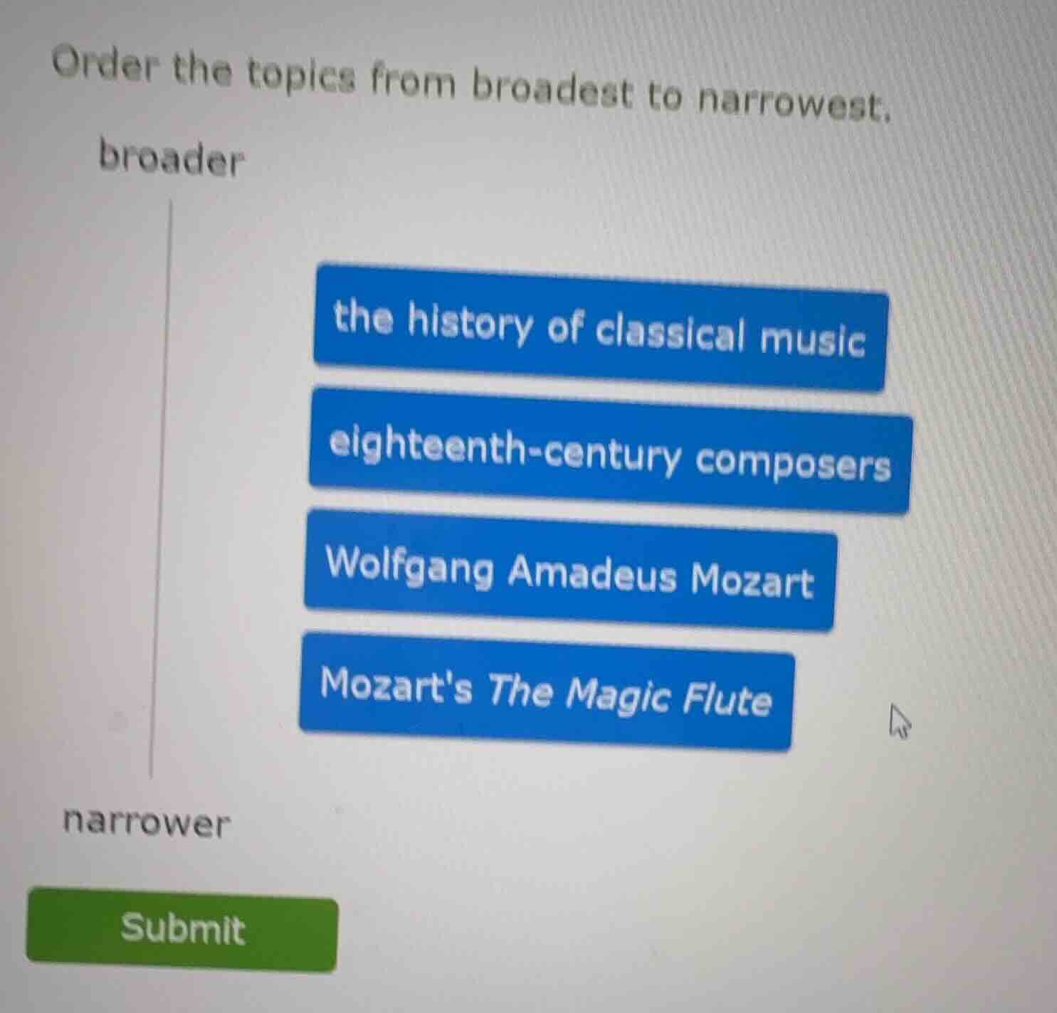 order the topics from broadest to narrowest. broader the history of cla…