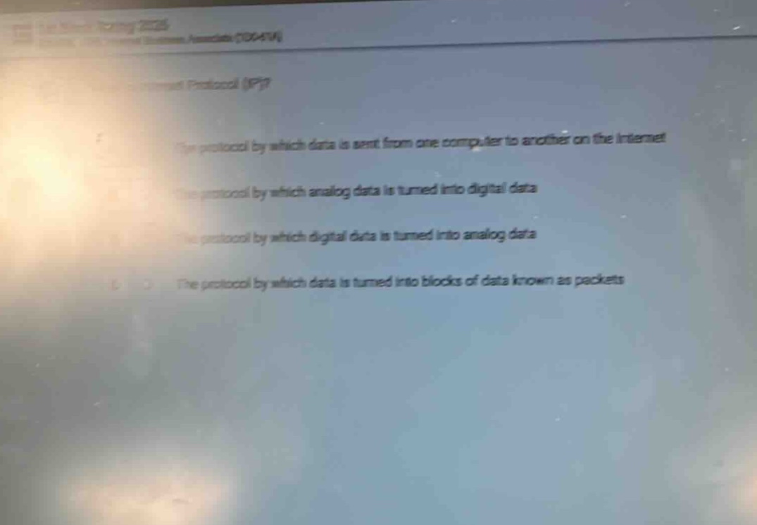 protocol (ip)? the protocol by which data is sent from one computer to …