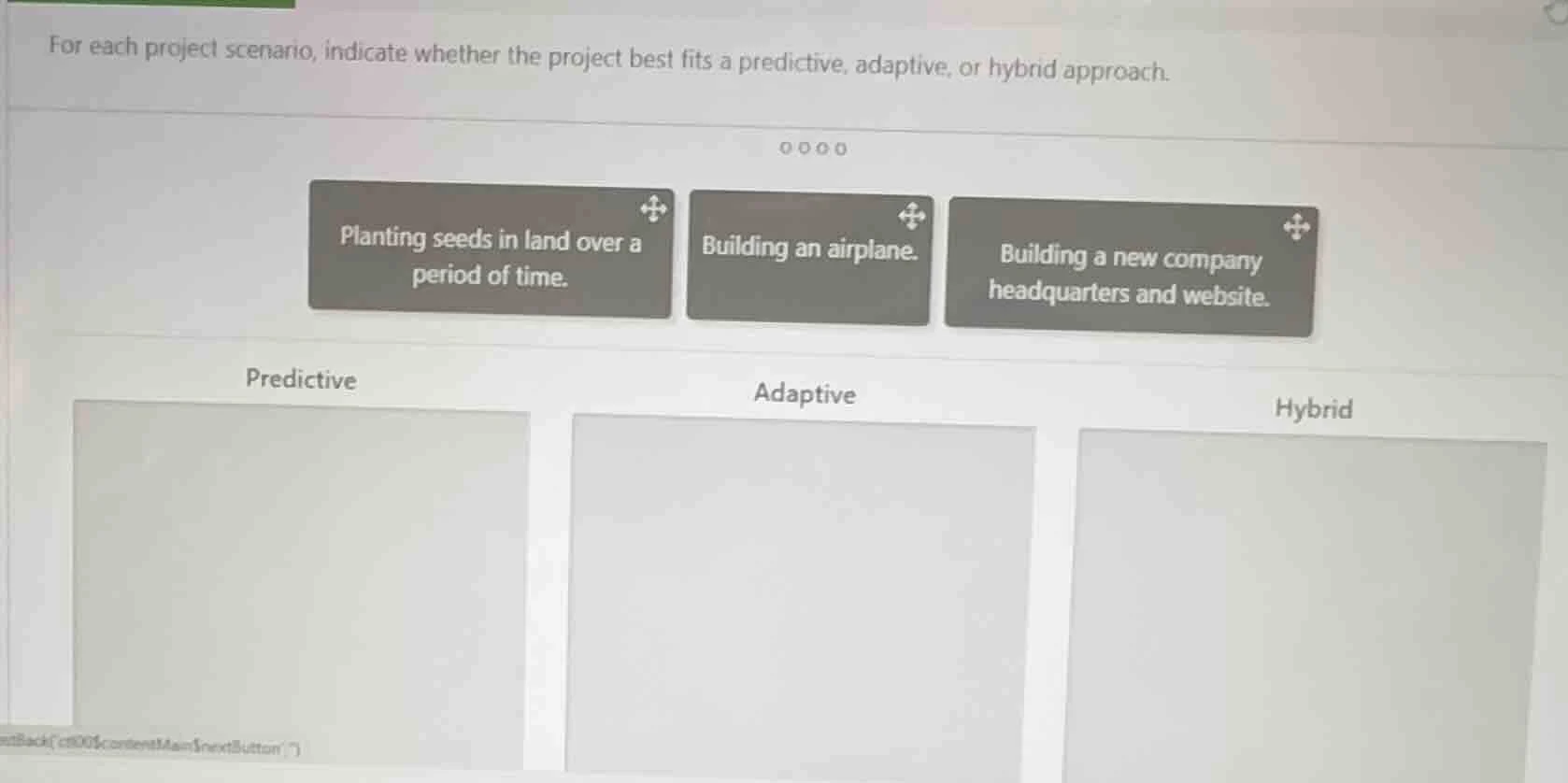 for each project scenario, indicate whether the project best fits a pre…