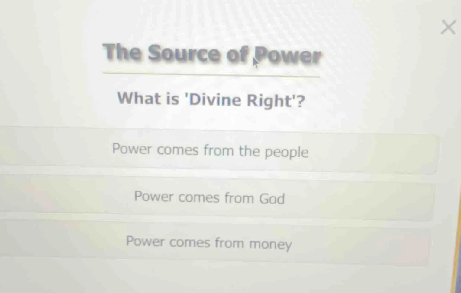 the source of power what is divine right? power comes from the people p…