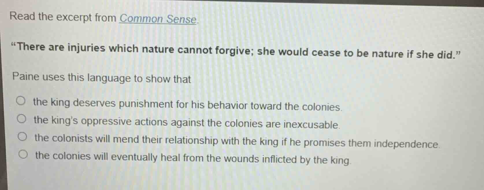 read the excerpt from common sense. \there are injuries which nature ca…