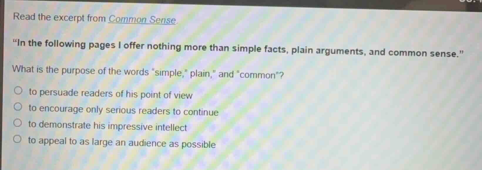 read the excerpt from common sense. \in the following pages i offer not…