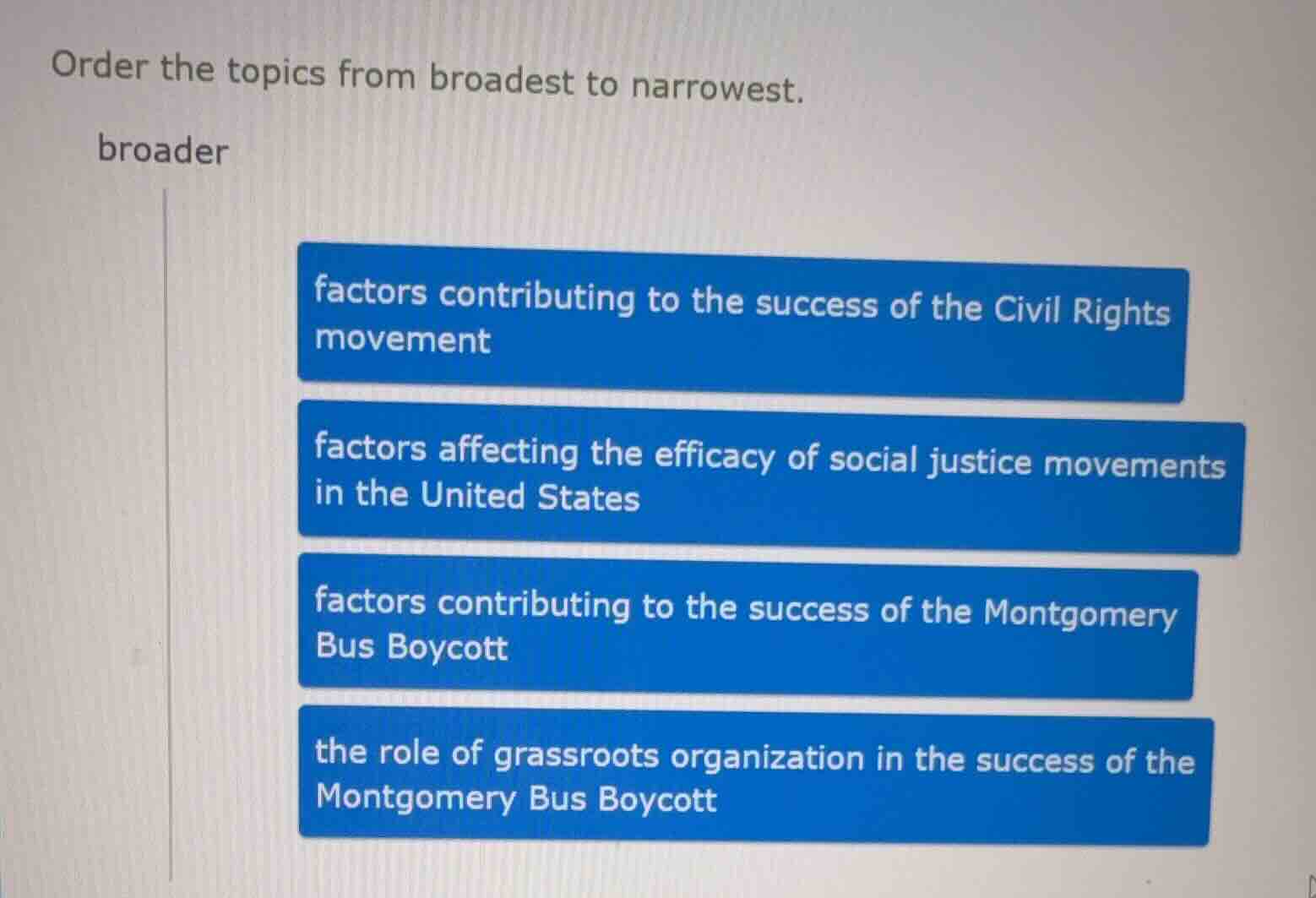 order the topics from broadest to narrowest. broader factors contributi…