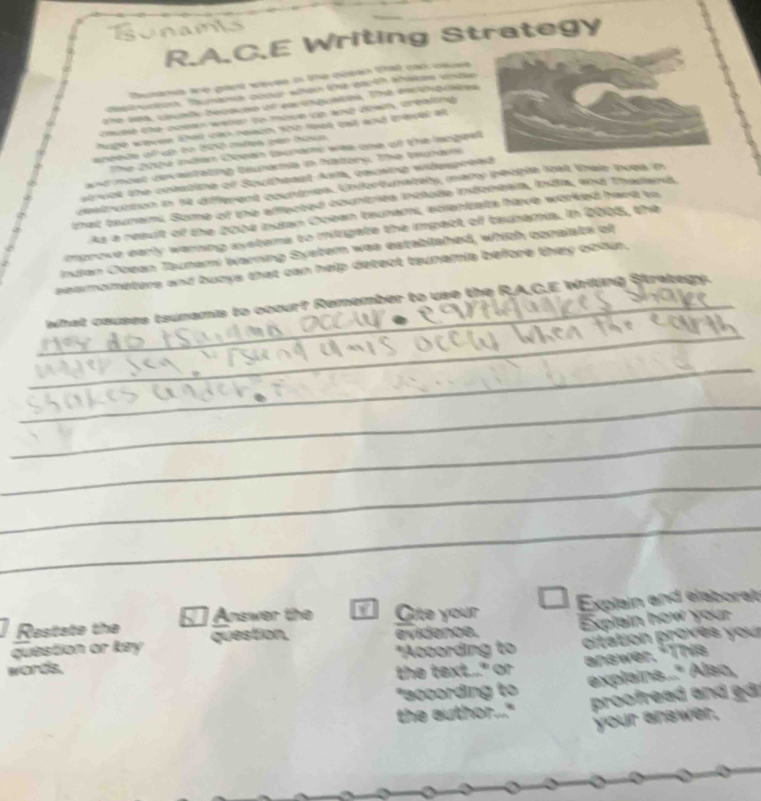 tsunamis r.a.c.e writing strategy tsunamis are giant waves in the ocean…