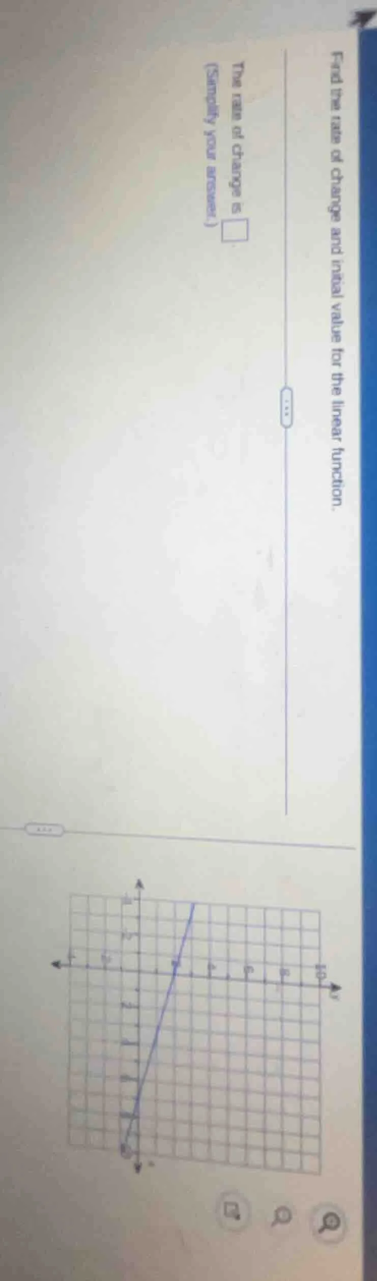 find the rate of change and initial value for the linear function. the …