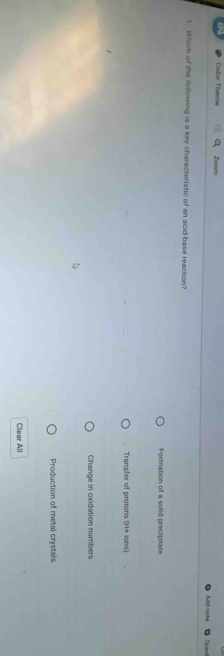 1 which of the following is a key characteristic of an acid - base reac…