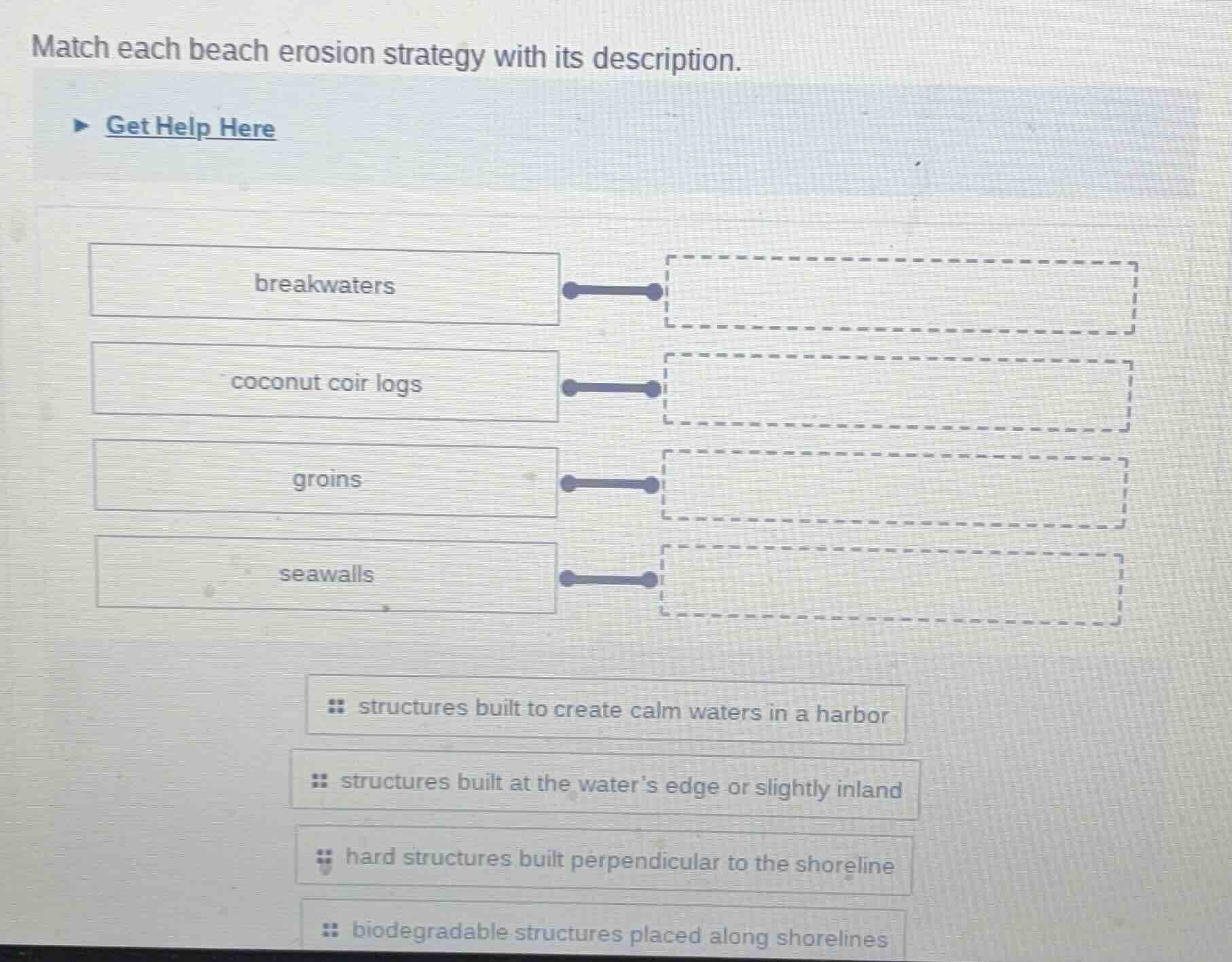 match each beach erosion strategy with its description. get help here b…