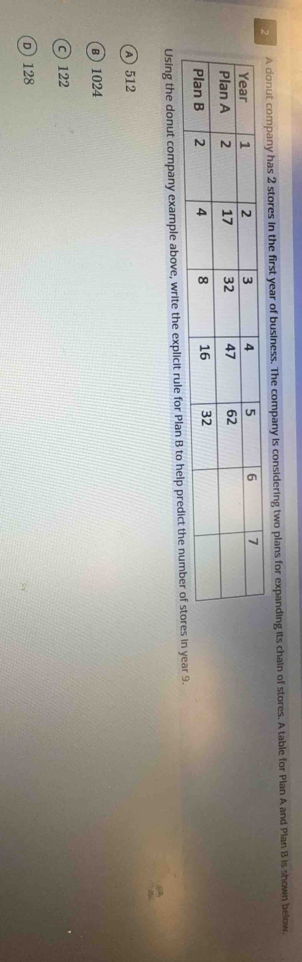 a donut company has 2 stores in the first year of business. the company…