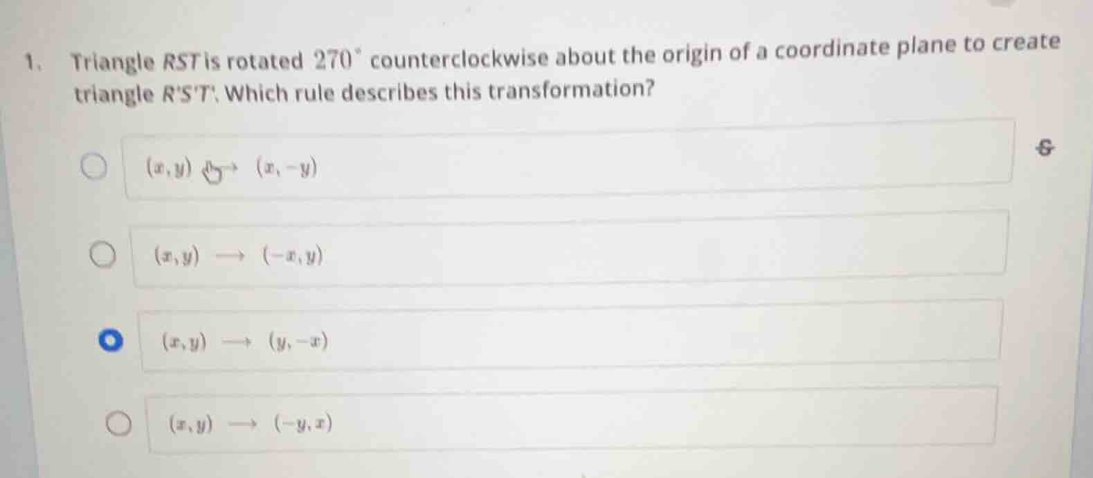 1. triangle rst is rotated (270^circ) counterclockwise about the origin…