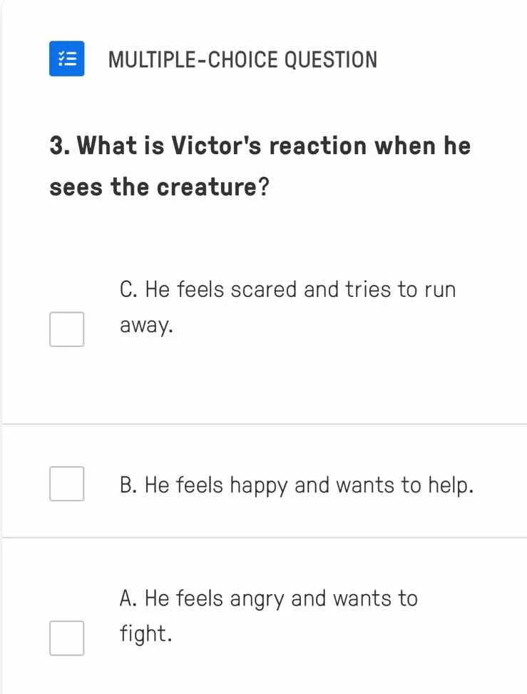 multiple-choice question 3. what is victors reaction when he sees the c…