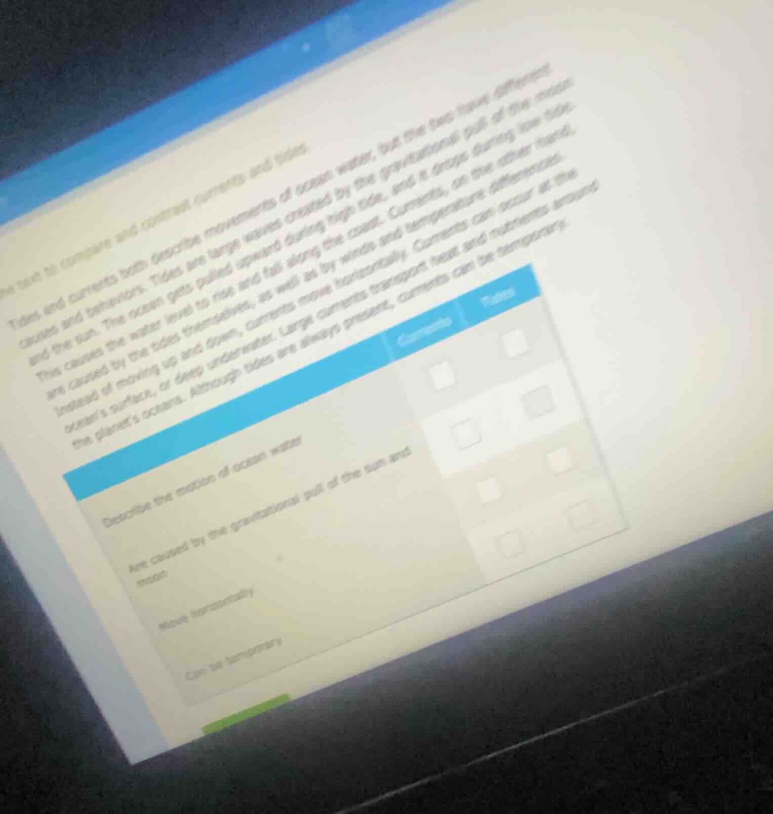 the text to compare and contrast currents and tides. tides and currents…